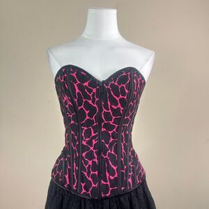 Living Dead Souls Y2K Mall Goth Scene Hot Pink Giraffe Print Corset